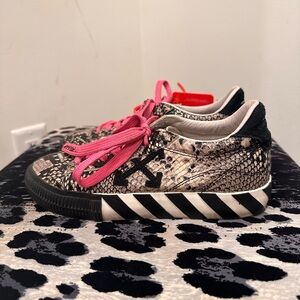 OFF-WHITE Snakeskin Sneakers with Bright Pink Laces, Size 37